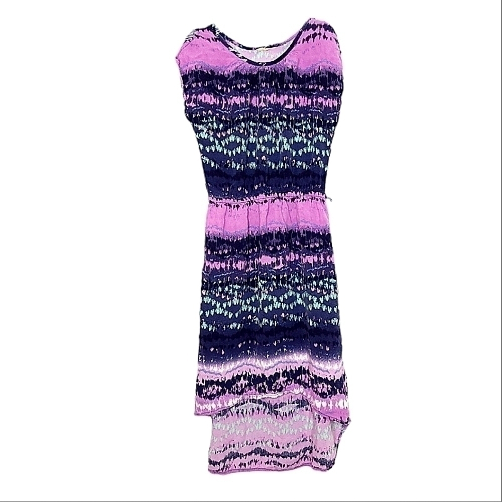 🌶️Tribal Print Girl's Pink and Blue Patterned Sleeveless Dress w/ Round Neck